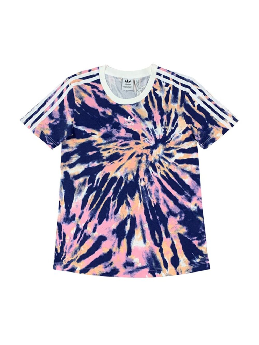 Adidas Originals Women T-shirt tie dye three stripe Blue New With Tags